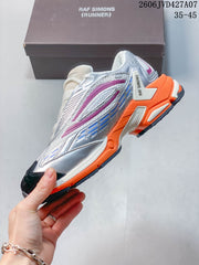 Raf Simons Cylon-21 Low-Top Sneakers, Silver and Orange