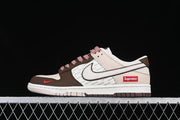 Nike SB Dunk Low Supreme-Style Sneakers in White and Brown