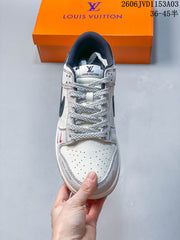 Nike Dunk Low Double Swoosh Sneakers, White and Navy