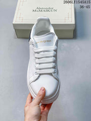Alexander McQueen White Platform Sneakers with Navy Heel Tab