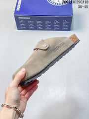 Birkenstock Boston Suede Clog Beige Metal Buckle 0160371