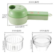 4-in-1 Electric Food Chopper & Vegetable Slicer Set – Handheld Garlic Mincer with Peeler & Cleaning Brush