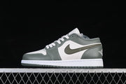 Air Jordan 1 Low Sneakers in White and Olive Green
