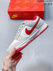 Nike SB Dunk Low Sneakers in White, Gray and Red