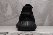 Yeezy Boost 350 V2 Black Knit Sneakers with Red Accents