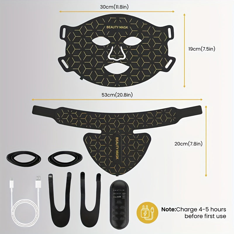 7-in-1 LED Color Light Mask Instrument, Suitable for Face, Neck And Chest (93+80) LED Lamp Beads, 1800mAh Rechargeable Lithium Battery, Controller Can Adjust The Light Color, Brightness And Time, A Must-have Beauty Tool for Family Travel