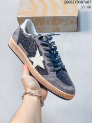 Golden Goose Super-Star Low-Top Sneakers in Gray Glitter