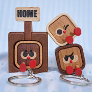 Wooden Key Holder with Funny Face Expression – HOME/OUT Toggle, Wall-Mounted, 3 Styles
