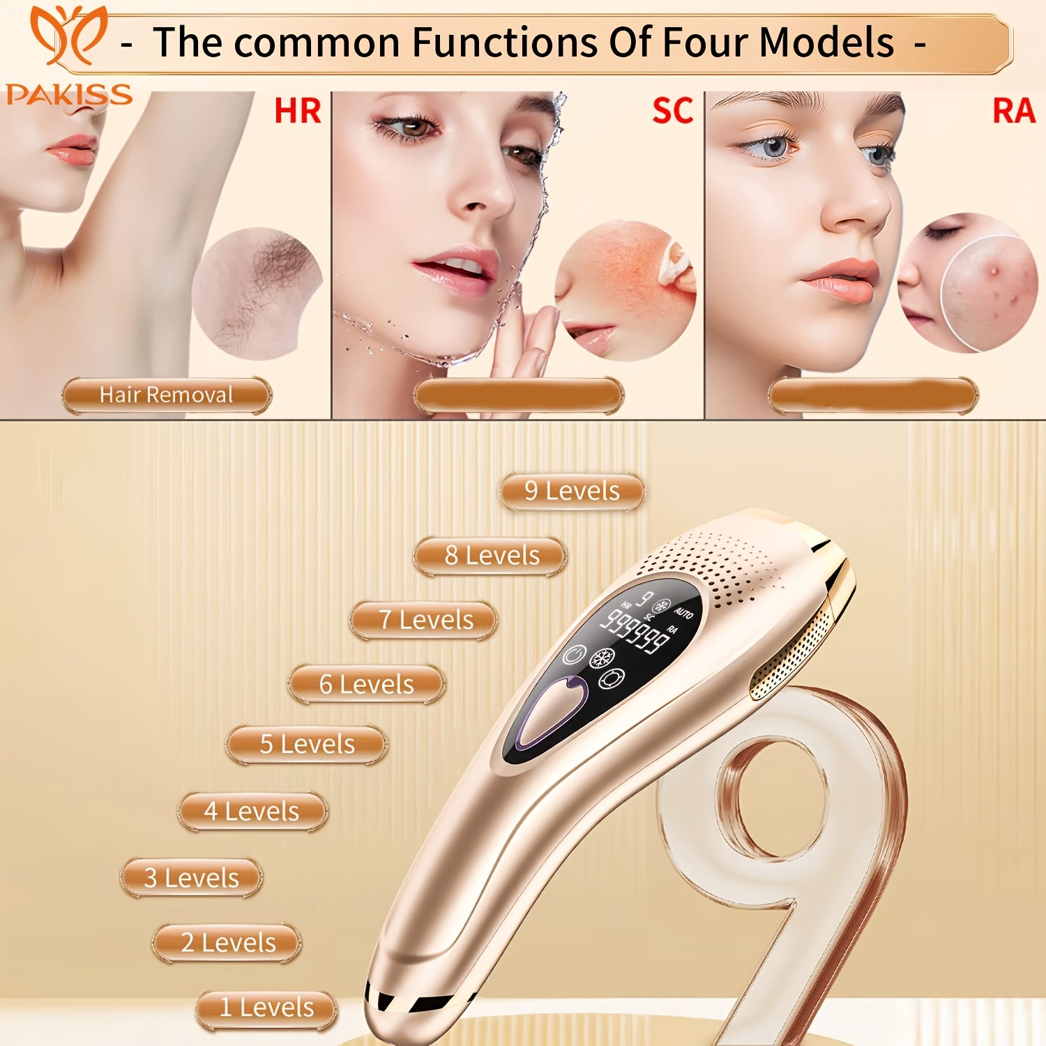 Limited Edition IPL Hair Removal Device for full body use - at-home Painless Permanent hair Remover with 3 Modes, 9 Levels, Ice Cooling Technology & Light Beige Adaptation, Portable IPL system (IPL Suitable for all Light Beige Types)