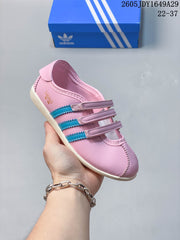 Adidas Three-Stripe Kids Sneakers in Pink with Hook-and-Loop Straps