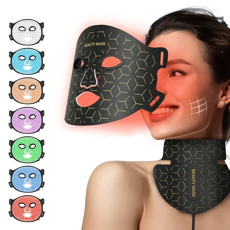 7-in-1 LED Color Light Mask Instrument, Suitable for Face, Neck And Chest (93+80) LED Lamp Beads, 1800mAh Rechargeable Lithium Battery, Controller Can Adjust The Light Color, Brightness And Time, A Must-have Beauty Tool for Family Travel