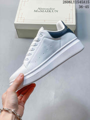Alexander McQueen White Platform Sneakers with Navy Heel Tab