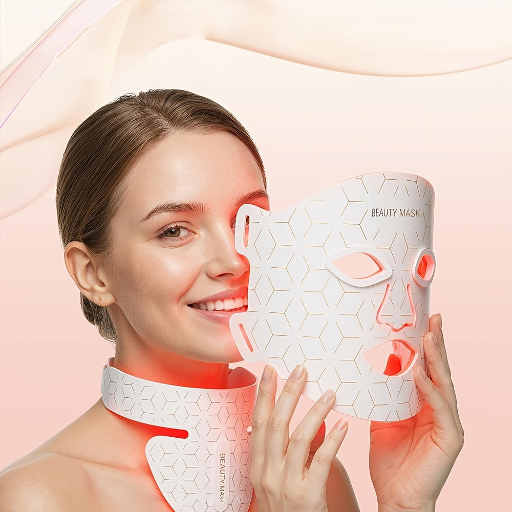 New 7-in-1 LED Color Light Mask Instrument, Suitable for Face, Neck And Chest (93+80) LED Lamp Beads, 1800mAh Rechargeable Lithium Battery, Controller Can Adjust The Light Color, Brightness And Time