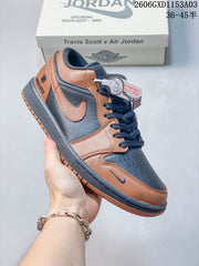 Jordan 1 Low Travis Scott Custom Sneakers Brown Navy LD8888-020