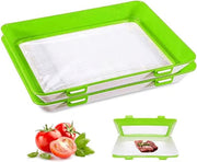 Reusable Eco Food Preservation Tray – Airtight Elastic Film Lid, Stackable, Fridge Safe