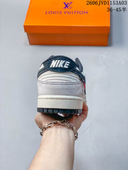 Nike Dunk Low Double Swoosh Sneakers, White and Navy