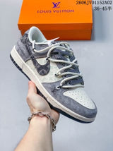 Louis Vuitton x Nike Dunk Low Sneakers White Gray Graffiti