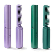 Mini Cordless Hair Straightener Brush – Ceramic Comb, USB Rechargeable, All Hair Types