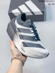 Adidas Adizero Dropset Elite Running Shoes, White and Gray