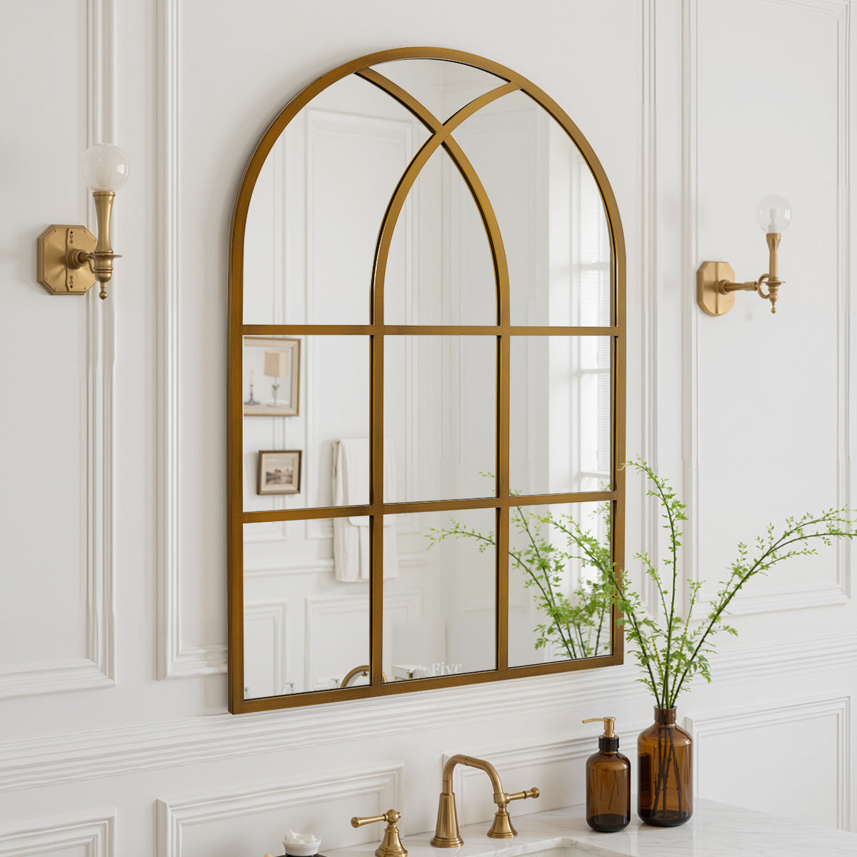 Elegant Arched Window-Shaped Modern Minimalist Bathroom Vanity Mirror | Black Rust-Resistant Aluminum Frame, Wall Mount, Polished End, Use Without Electricity, Recommended for Surfaces by MELODIEUX