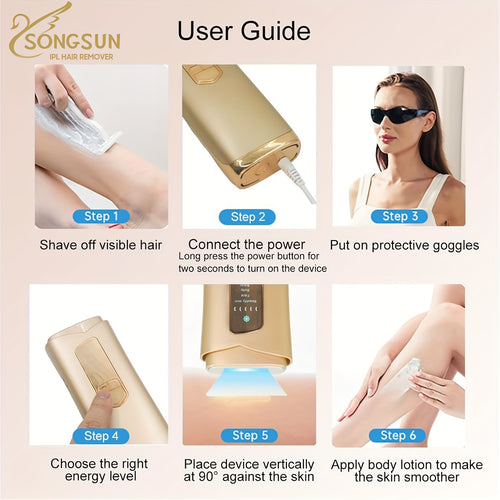Christmas, Valentine's Day, New Year Gifts Popular Fastest IPL Hair Removal with Cooling System, Permanent Removal for Men And Women, Suitable for Whole Body Use Smooth Spring Light Beige Hair Removal Device for Special Gifts Golden for Home Use