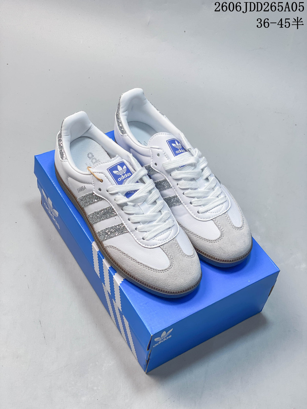 adidas Samba OG White and Silver Low-Top Sneakers