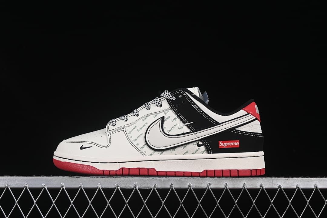 Nike SB Dunk Low Supreme White Black Red Sneakers