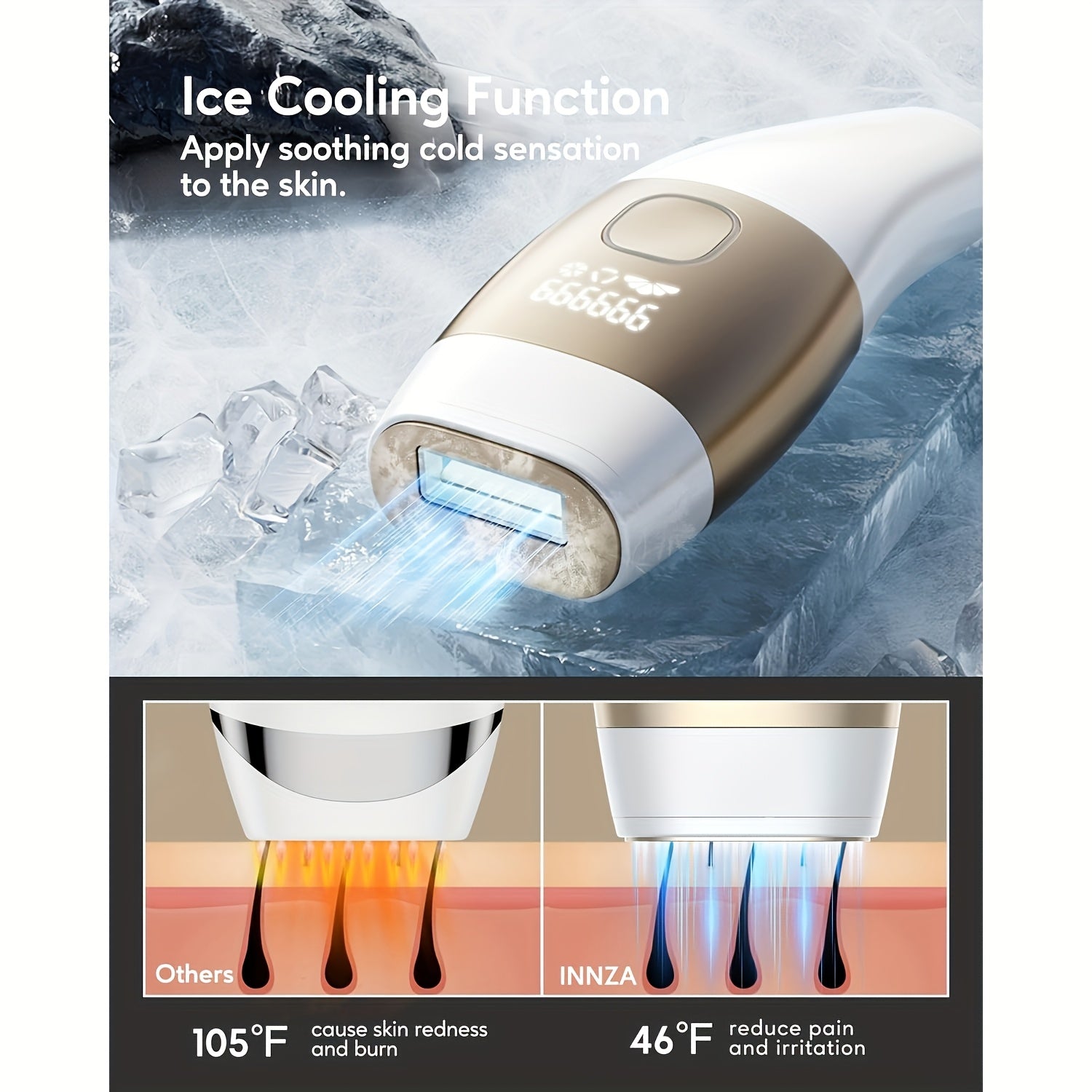 Innza Hair Removal with Ice Cooling Function for Women And Men, IPL Hair Removal Device, 24J High Energy Hair Removal Handset for Body Face Bikini Line Legs Armpit At-Home Use