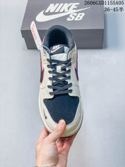 Nike Dunk Low-Style Sneakers in Cream, Navy and Red