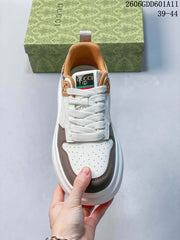 Gucci Screener GG Low-Top Sneakers in White and Taupe