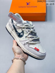 Louis Vuitton x Nike Dunk Low White Gray Sneakers