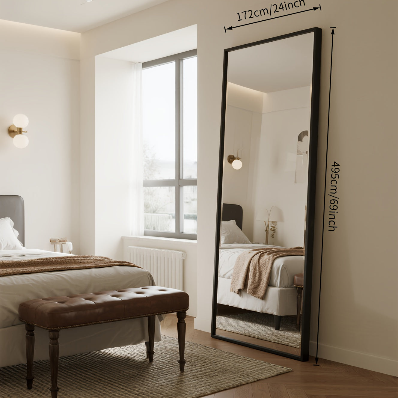 Full Length Mirror, 69x24 Inch\u002F 56x15 Inch Large Floor Length Mirror, Long Free Standing Mirror with Stands, Wall Mounted Bathroom Mirror Leaning Against Wall, Vertically Horizontally Home Decor for Bedroom, Living Room, Hallway, Entryway