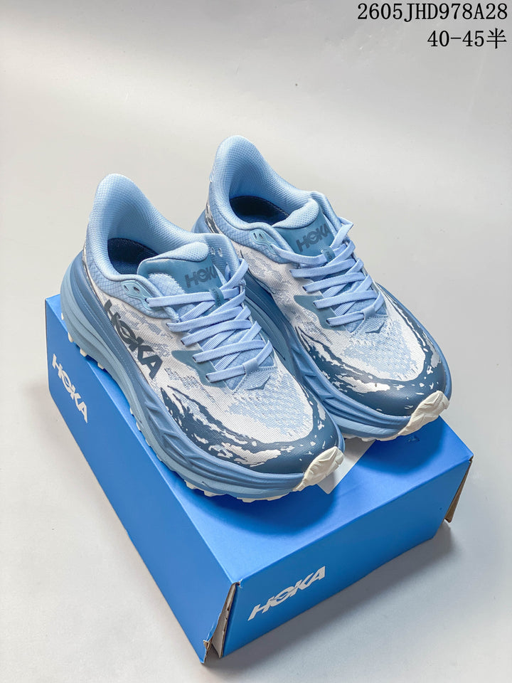 HOKA Stinson 7 Trail Running Shoes, Blue and White