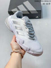 Adidas Barricade 13 Tennis Shoes, White and Silver
