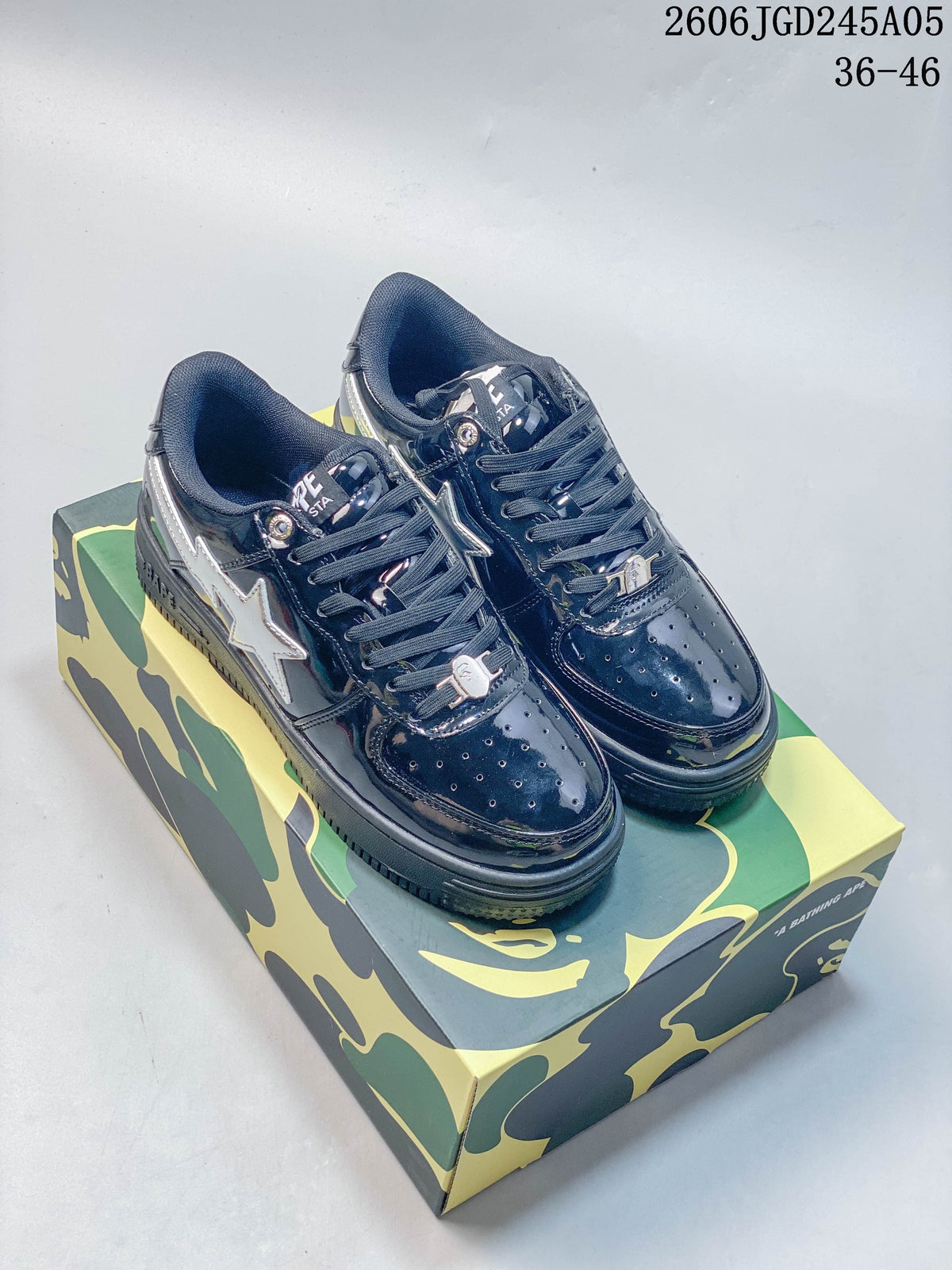BAPE STA Low-Top Sneakers in Navy and Silver