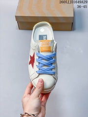 Golden Goose Super-Star White Sneakers with Red Glitter Star
