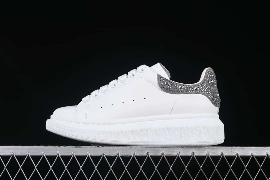 Alexander McQueen White Leather-Style Sneakers with Crystal Heel