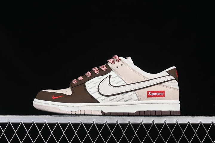 Nike SB Dunk Low Supreme-Style Sneakers in White and Brown