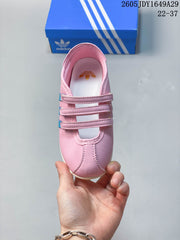 Adidas Three-Stripe Kids Sneakers in Pink with Hook-and-Loop Straps