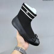 Chanel Sock Ballet Flats with Bow, Black and White