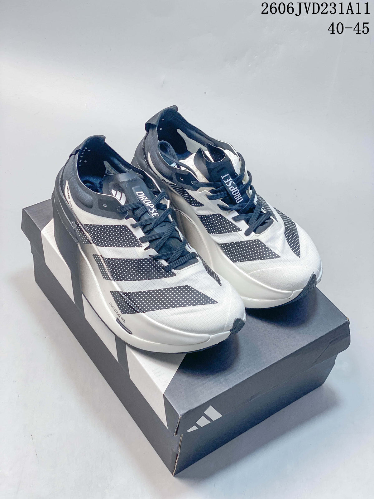 Adidas Adizero Dropset Elite Running Shoes, White and Gray