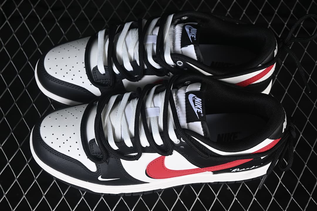 Nike SB Dunk Low Black White Red Strap Sneakers BR0620-121