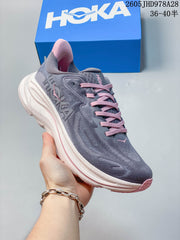 HOKA Clifton 10 Running Shoes in Gray and Pink