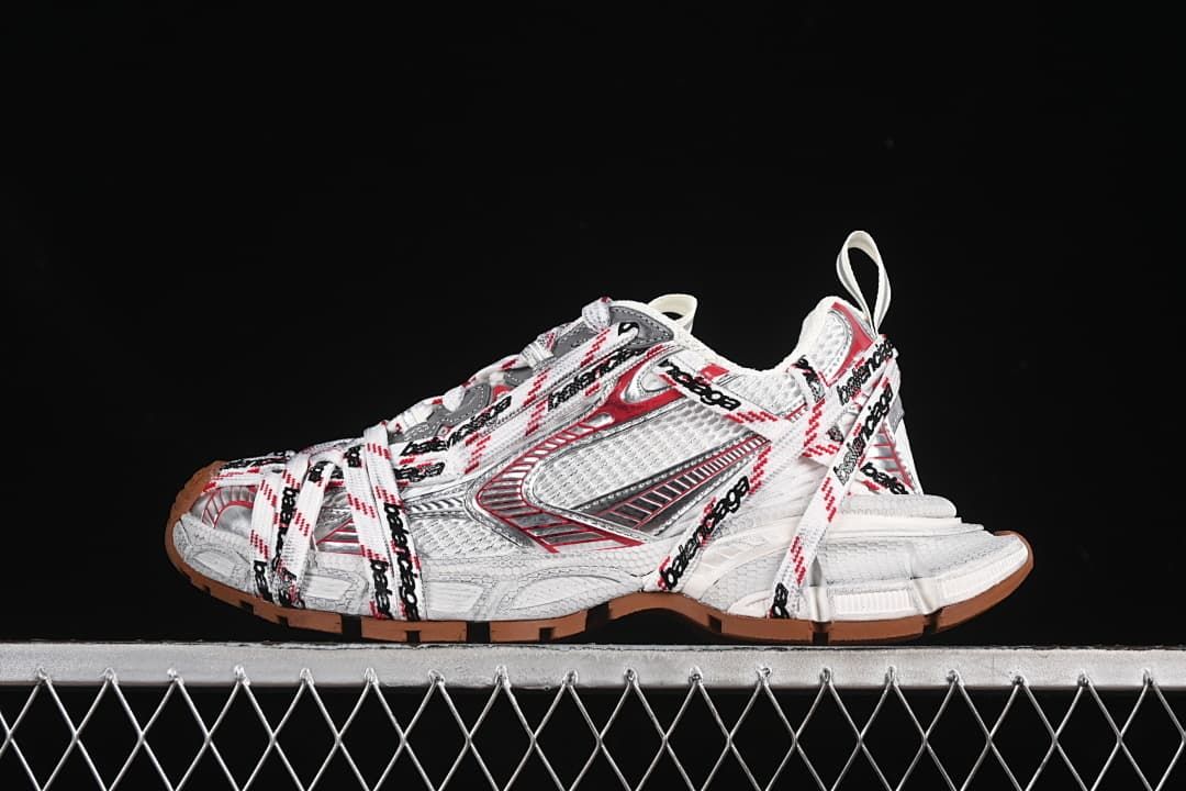 Balenciaga 3XL Lace Sneakers in White, Red and Brown