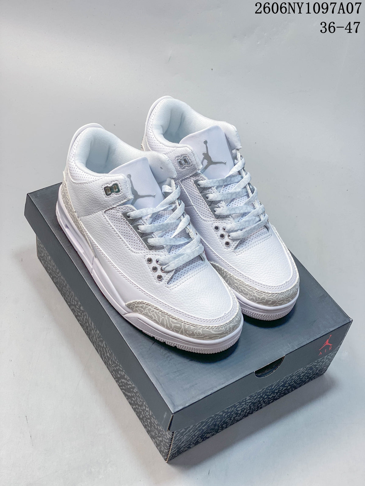 Jordan Air Jordan 3 White and Grey Mid-Top Sneakers