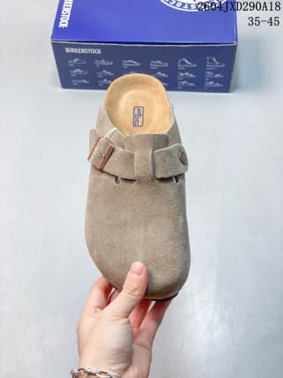 Birkenstock Boston Suede Clog Beige Metal Buckle 0160371