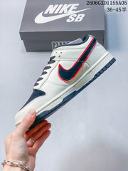 Nike Dunk Low-Style Sneakers in Cream, Navy and Red