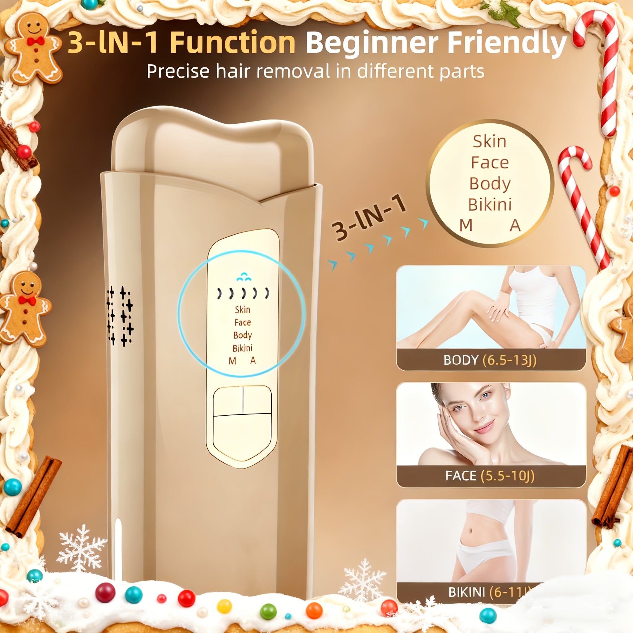 Christmas, Valentine's Day, New Year Gifts Popular Fastest IPL Hair Removal with Cooling System, Permanent Removal for Men And Women, Suitable for Whole Body Use Smooth Spring Light Beige Hair Removal Device for Special Gifts Golden for Home Use