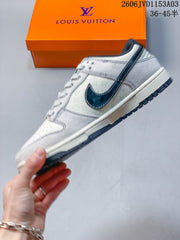 Nike Dunk Low Double Swoosh Sneakers, White and Navy