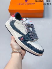 Jordan Air Jordan 1 Low Fragment-Style Sneakers, White and Blue
